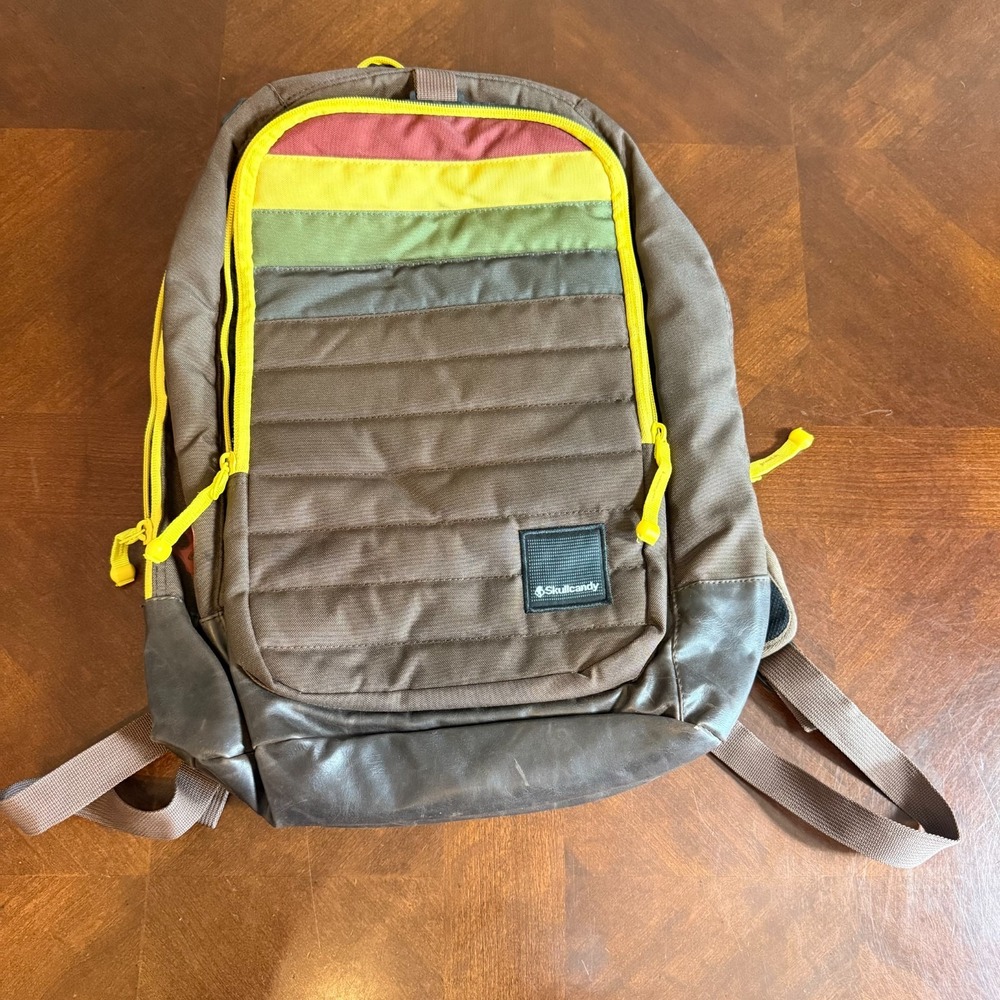 Skullcandy Backpack Brown Rasta Colors Laptop‎ Bag Retro Style Skull Logo grunge